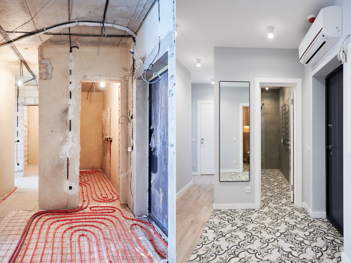 Apartment with doorways before and after renovation.